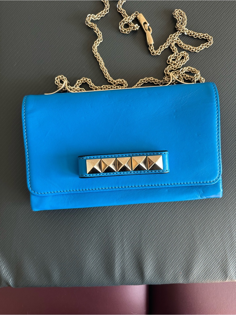Valentino garavani va Va voom Blue Leather Crossbody rockstud with Gold Stud